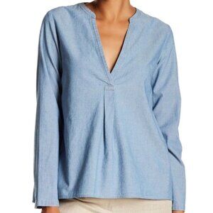Theory Women's Ofelia Cotton Chambray Split Back Tunic Blouse S Light Blue